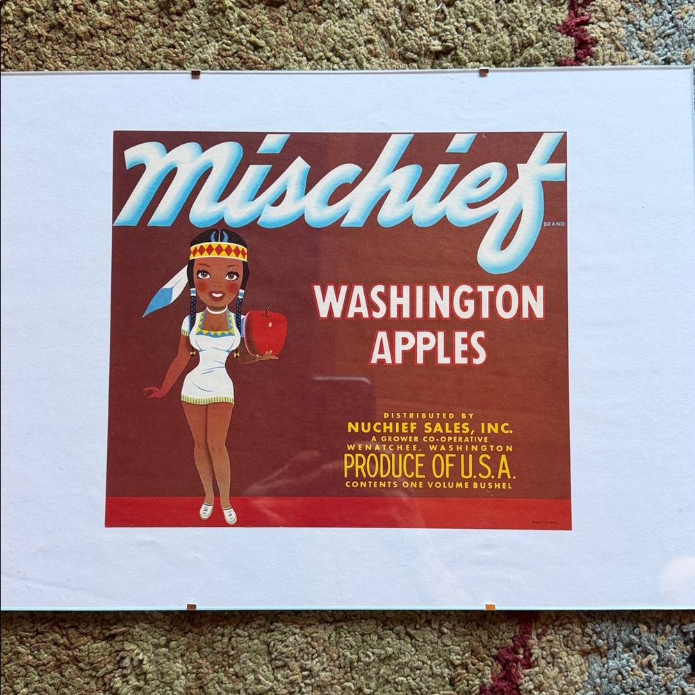 Mischief Washington Apples crate label Nuchief Sales Inc Wenatchee framed 12x16